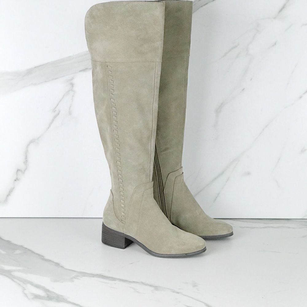 Vince Camuto Suede Beige Leather Over Knee Boots